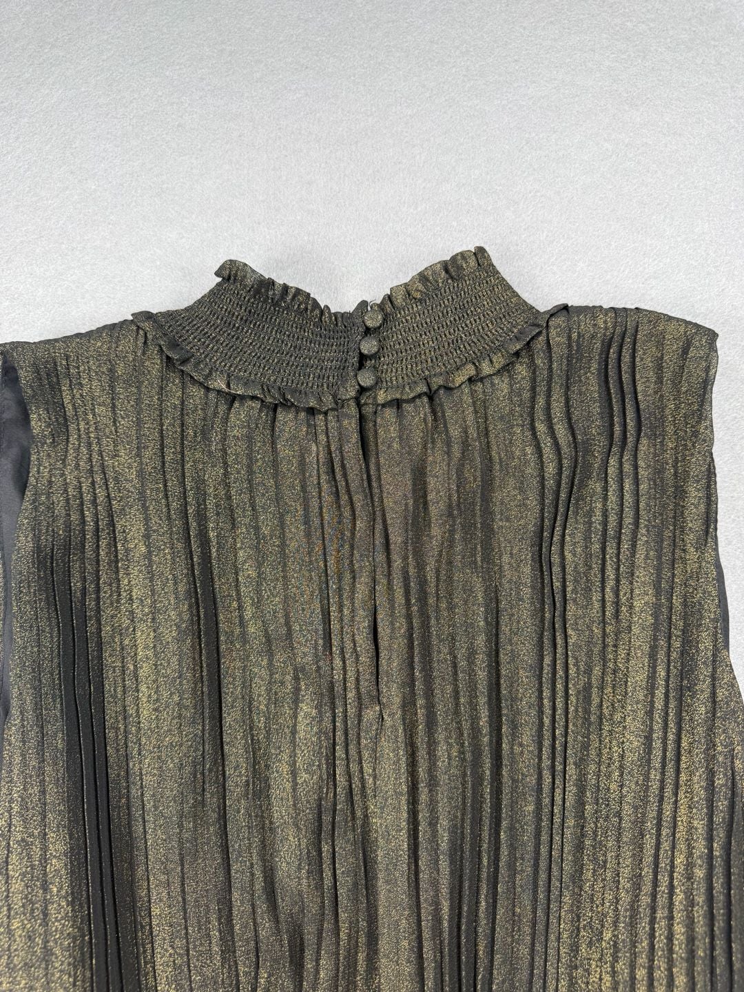 Black and Gold Metallic Pleated Dress 8