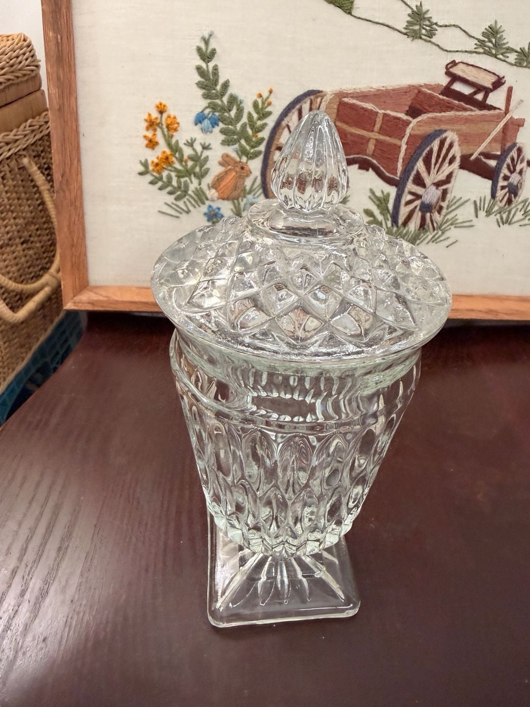 Vintage Indiana Clear Pressed Glass Footed Candy Dish Jar With Lid Home Decor 5