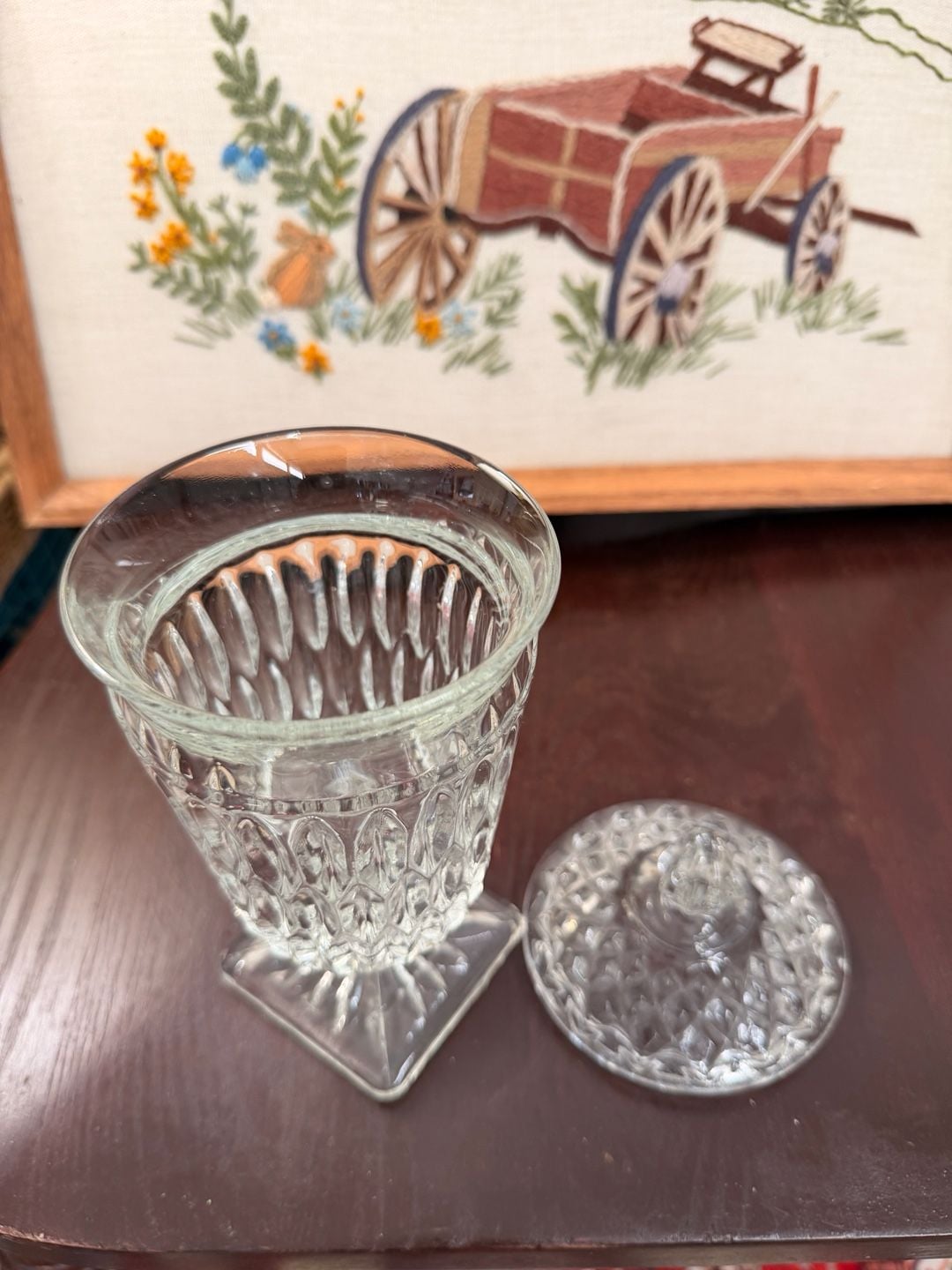 Vintage Indiana Clear Pressed Glass Footed Candy Dish Jar With Lid Home Decor 6