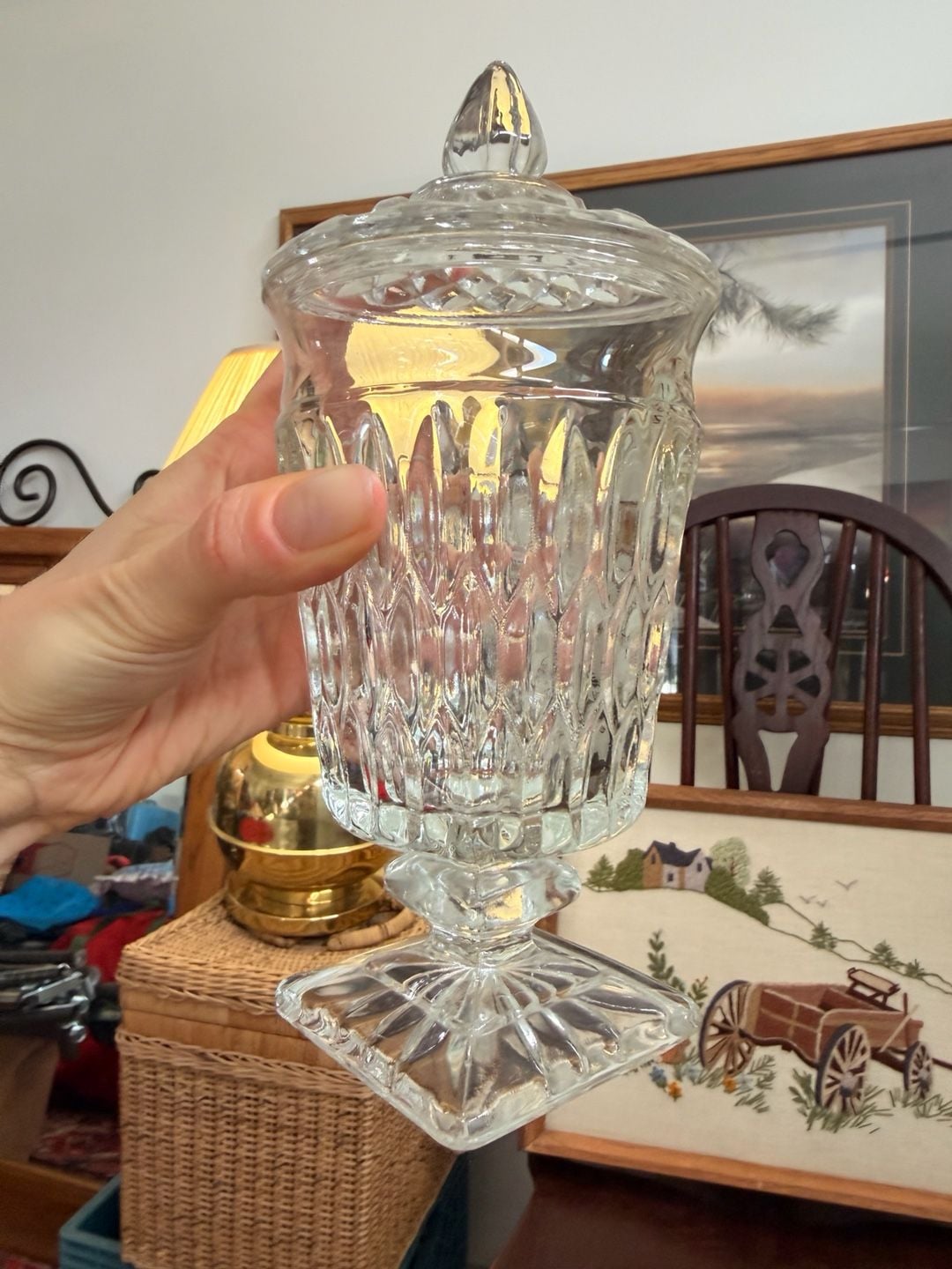 Vintage Indiana Clear Pressed Glass Footed Candy Dish Jar With Lid Home Decor 2