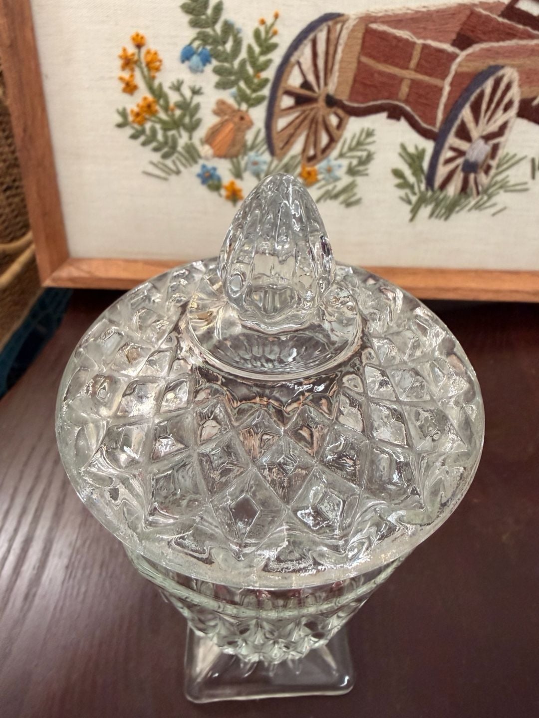Vintage Indiana Clear Pressed Glass Footed Candy Dish Jar With Lid Home Decor 8