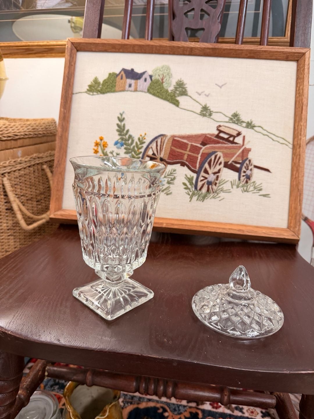 Vintage Indiana Clear Pressed Glass Footed Candy Dish Jar With Lid Home Decor 10