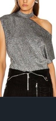 RtA Metallic One-Shoulder Top Size S Silver Black Asymmetrical 5