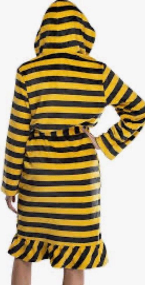 Harry Potter Hufflepuff Juniors M Fleece Hooded Robe Yellow Black Bathrobe 2