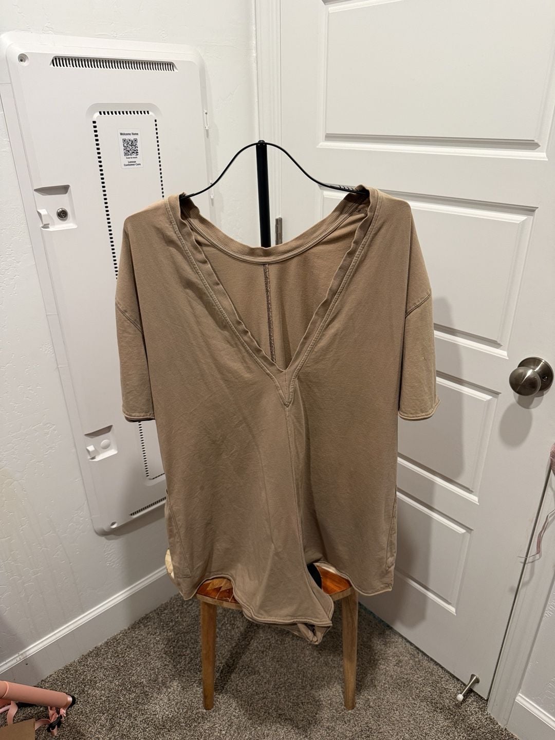 Free People Deep V-Neck T-Shirt Tan Oversized Short Sleeve 2