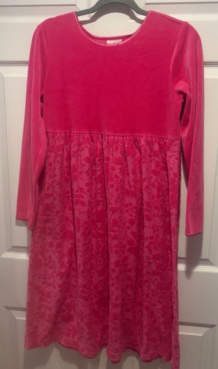 Hanna Andersson Velvet Dress Size 150 Pink Floral Long Sleeve 2