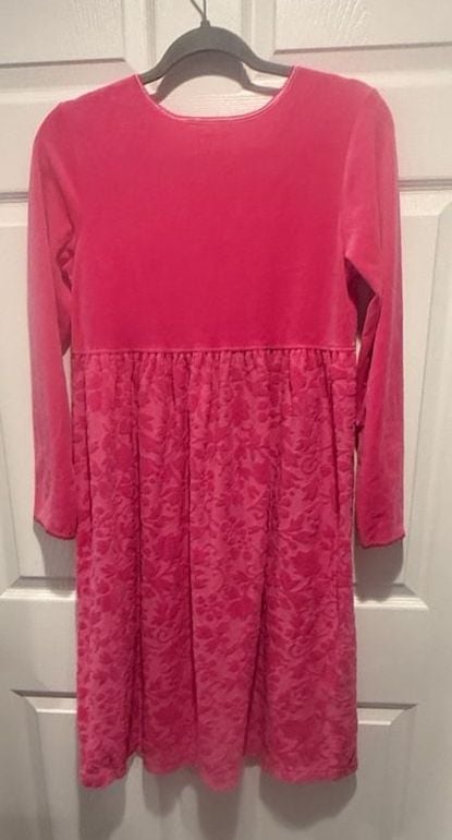 Hanna Andersson Velvet Dress Size 150 Pink Floral Long Sleeve 5