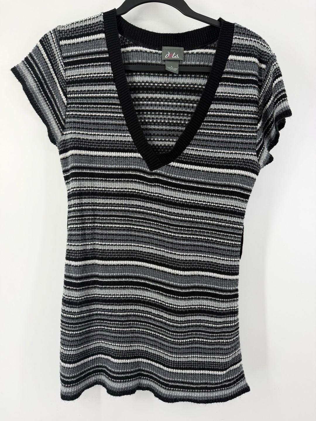 Dots Size Large Black Gray Striped Sweater Tunic Belted Y2K Prep 2