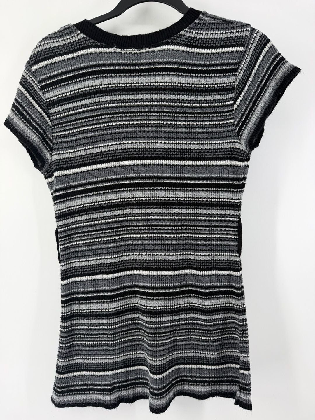 Dots Size Large Black Gray Striped Sweater Tunic Belted Y2K Prep 3