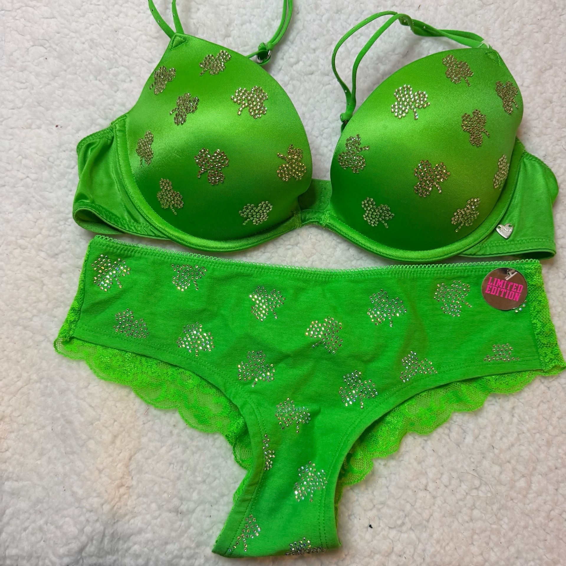 Victoria's Secret PINK Rhinestone Shamrock Bra and Panty Set 1