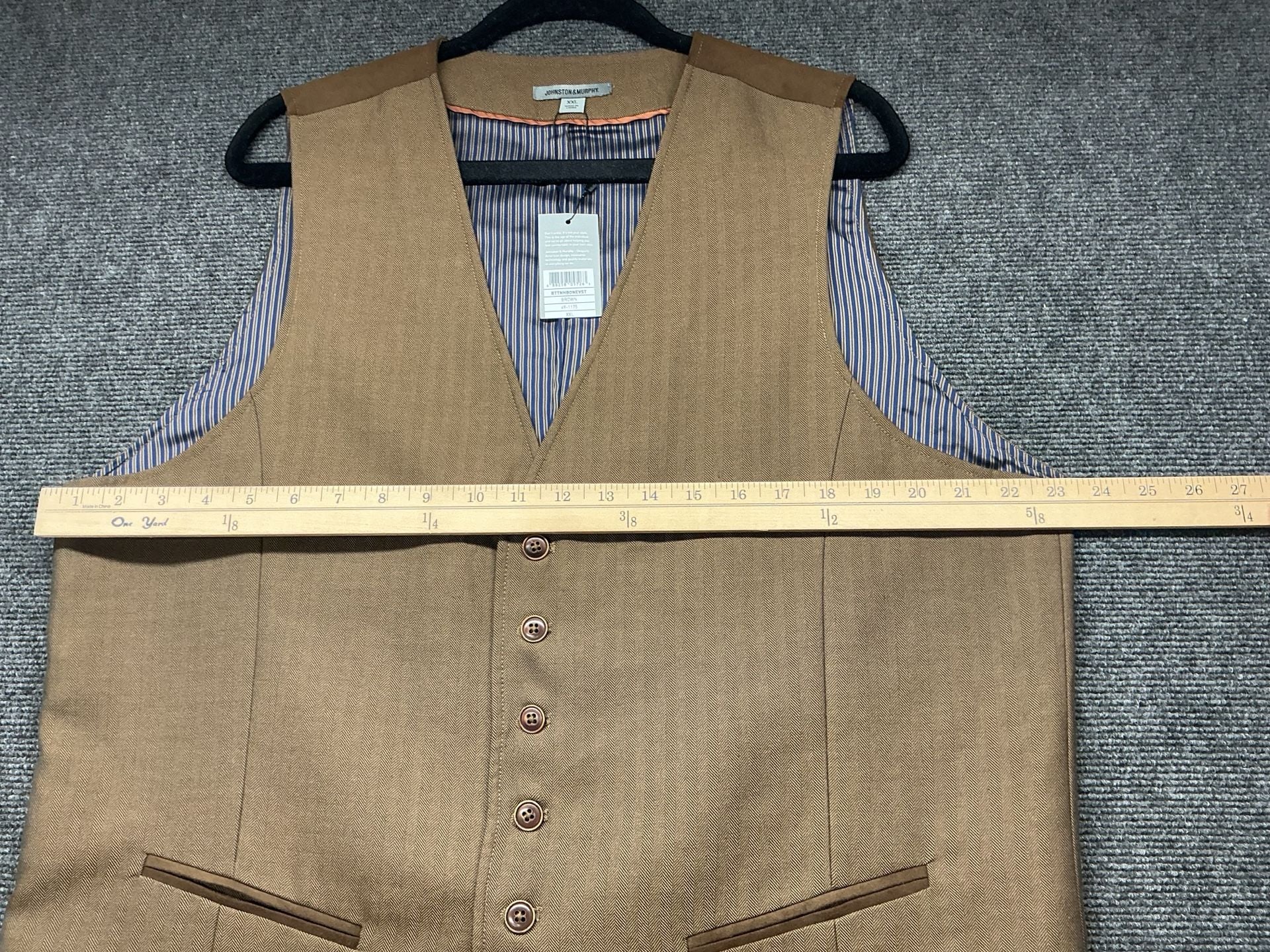 Johnston & Murphy Vest Size XXL Tan Brown Herringbone Suede Trim 8
