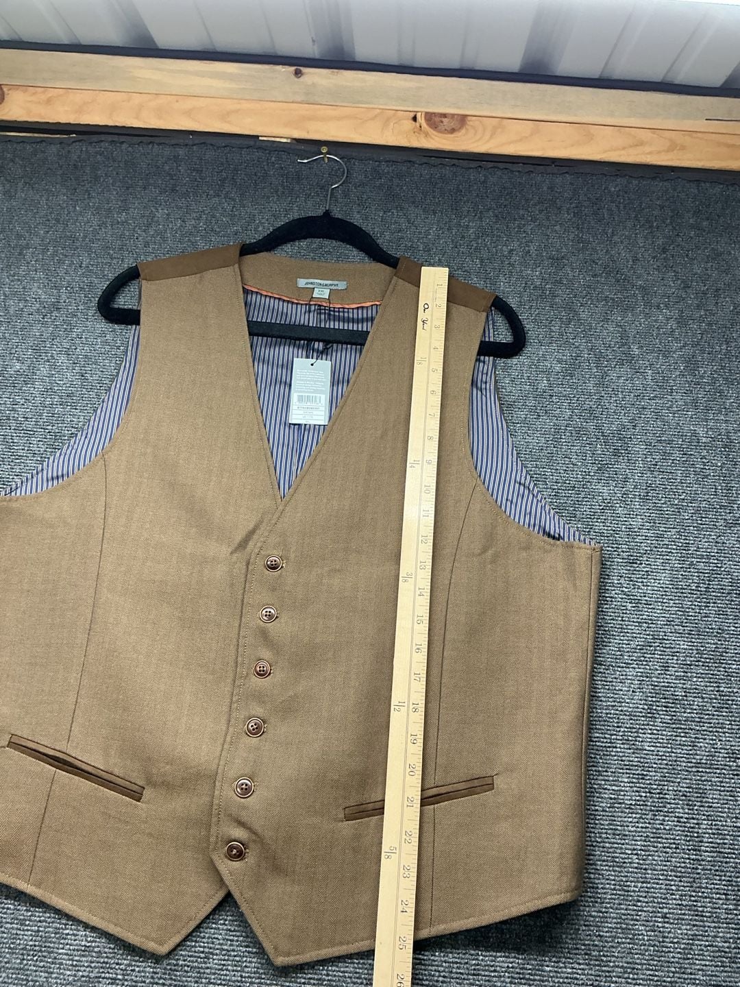 Johnston & Murphy Vest Size XXL Tan Brown Herringbone Suede Trim 9