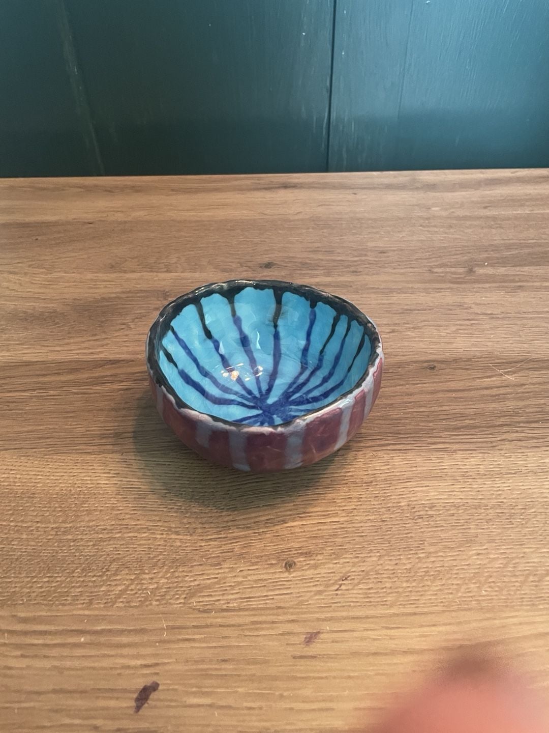 ES Handcrafted Ceramic Pottery Bowl Blue and Purple 4.5 Inches 2