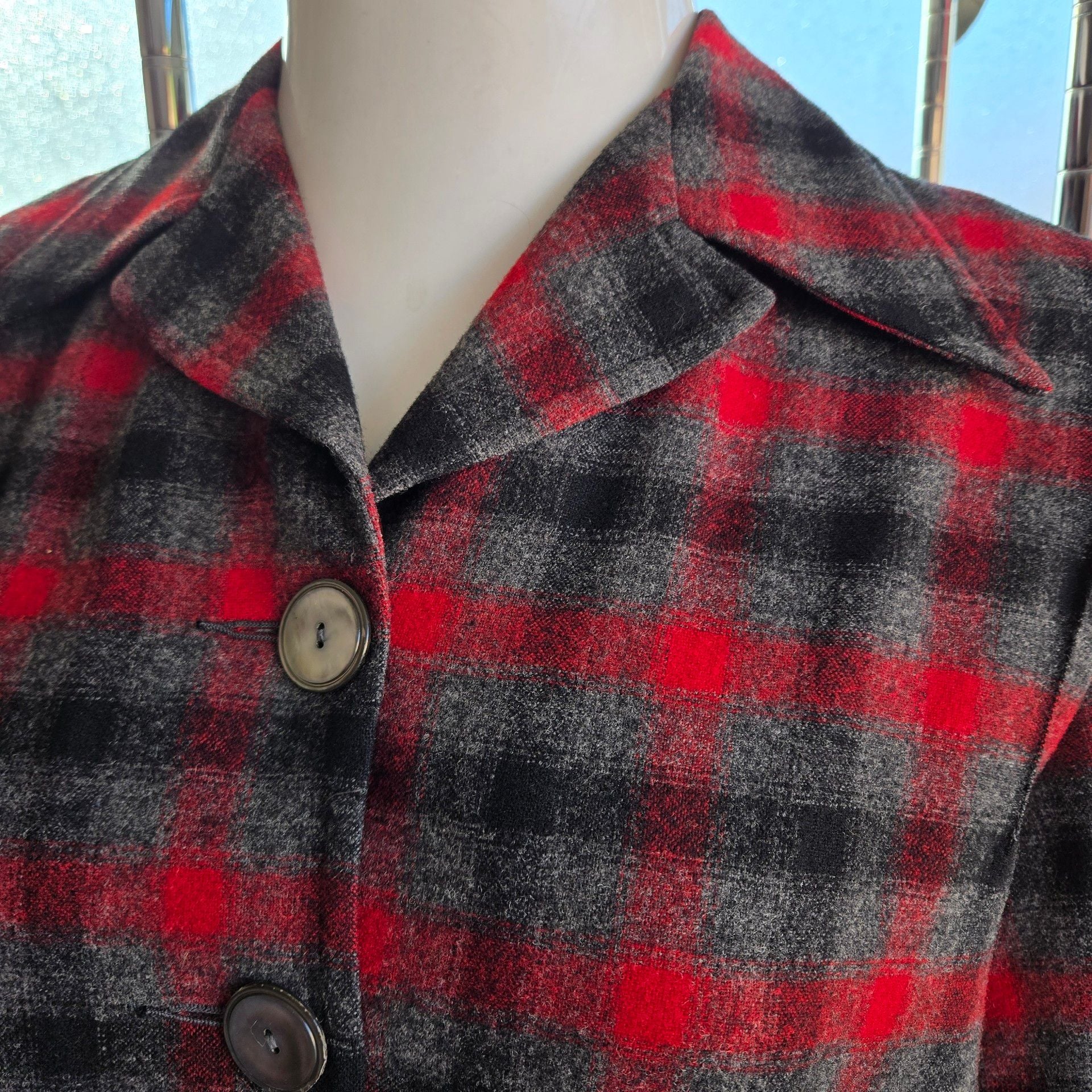 Pendleton Vintage 1950s 49er Wool Jacket Red Black Plaid 3