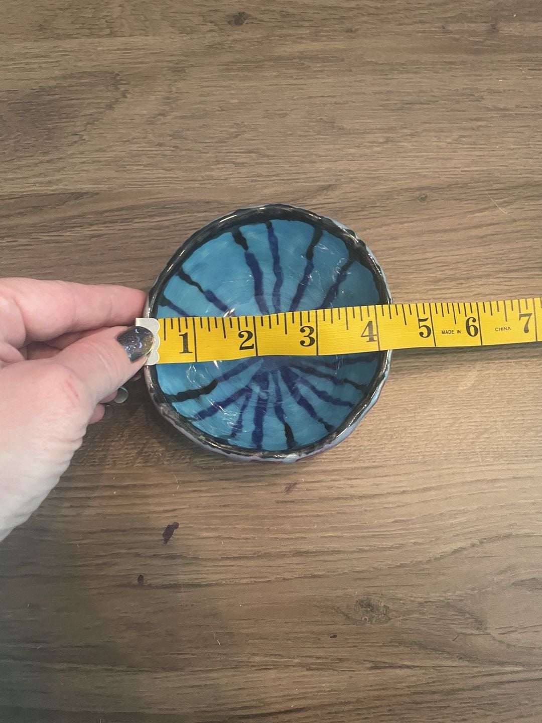 ES Handcrafted Ceramic Pottery Bowl Blue and Purple 4.5 Inches 4
