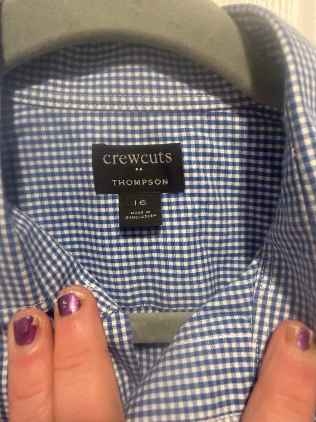 Crewcuts Thompson Shirt Size 16 Blue White Gingham Button Down 4