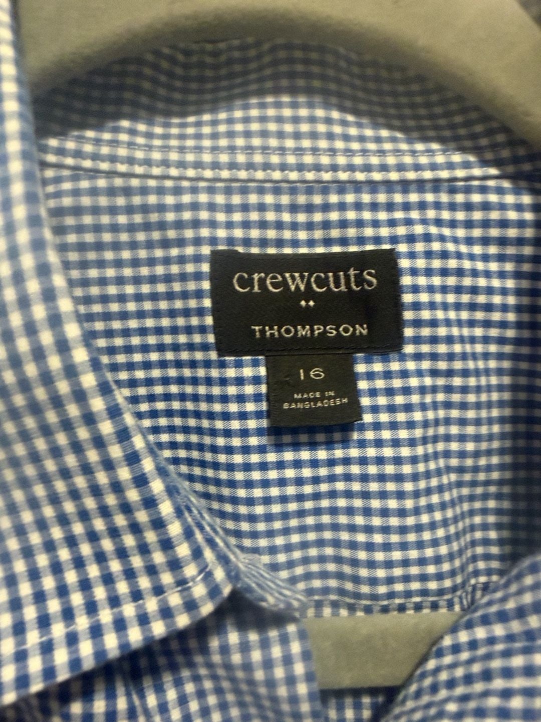 Crewcuts Thompson Shirt Size 16 Blue White Gingham Button Down 5