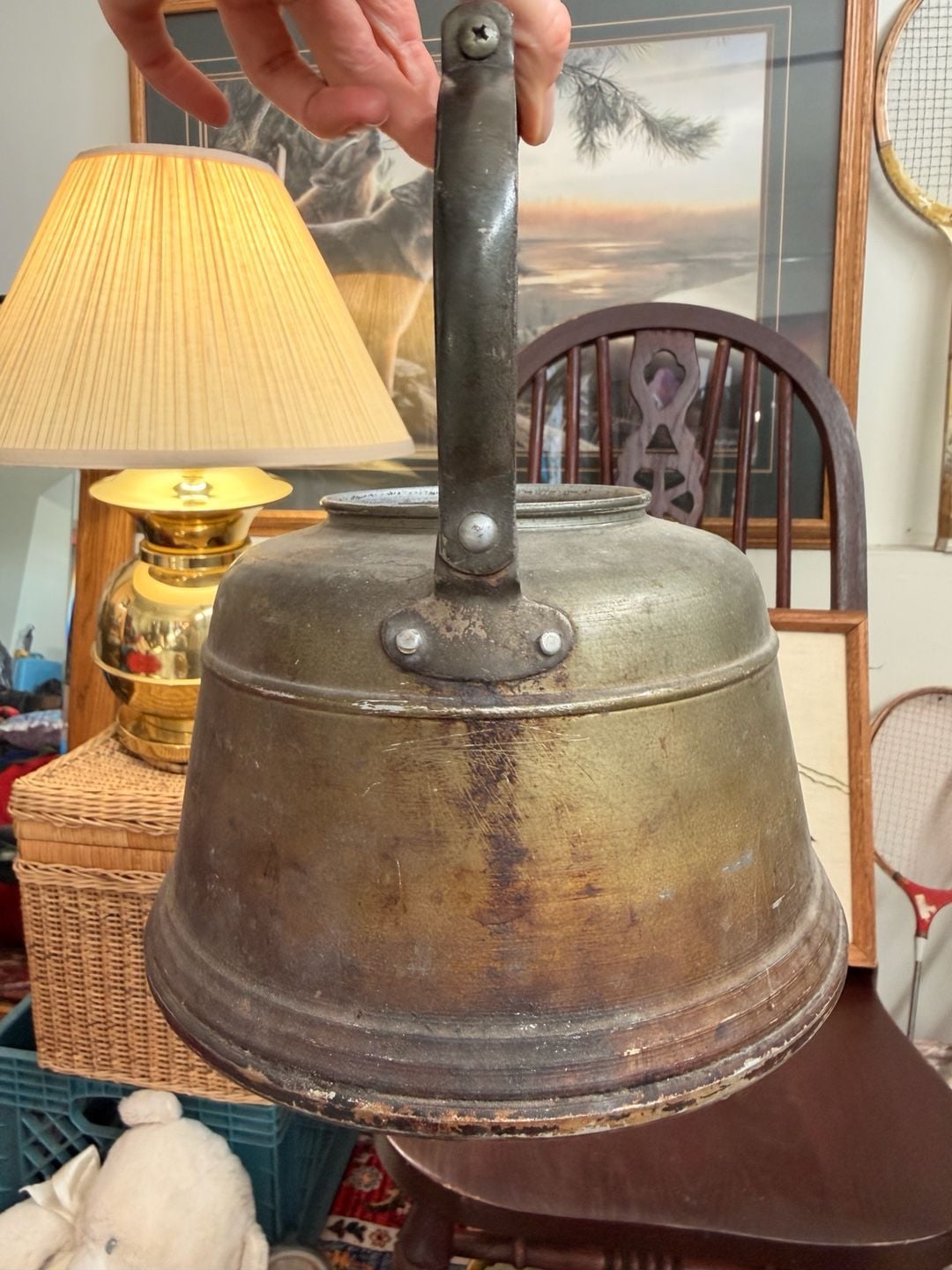 Vintage Brass Tea Kettle With Wood Handle Cottage Farmhouse Kitchen Home Decor 5