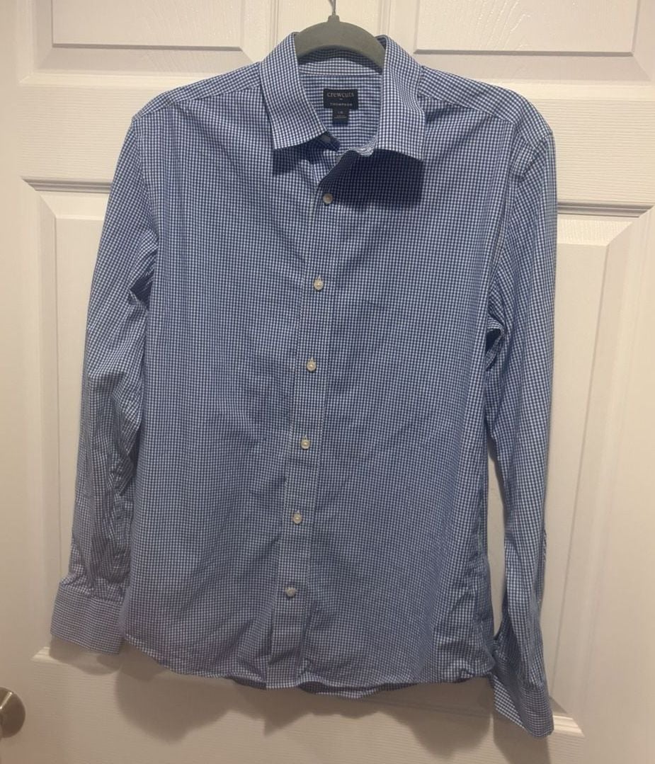 Crewcuts Thompson Shirt Size 16 Blue White Gingham Button Down 3