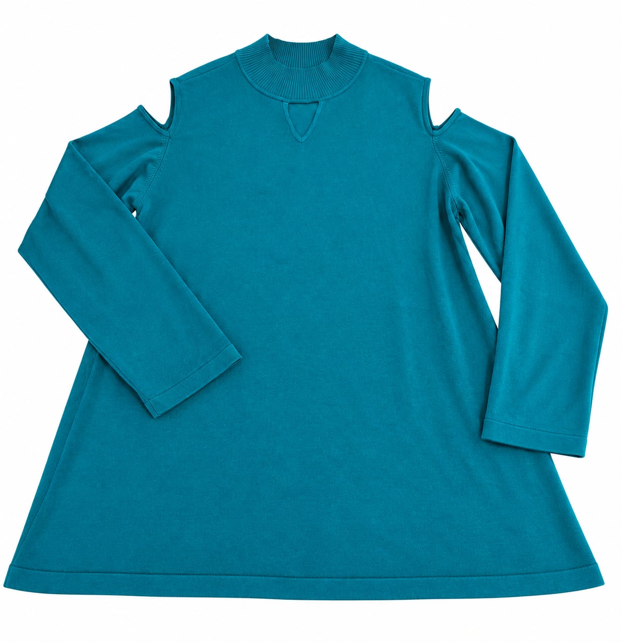 Susan Graver Cold Shoulder Mock Neck Sweater Size 2X Teal Blue Long Sleeve 2