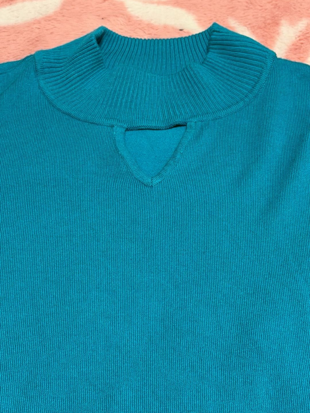Susan Graver Cold Shoulder Mock Neck Sweater Size 2X Teal Blue Long Sleeve 5