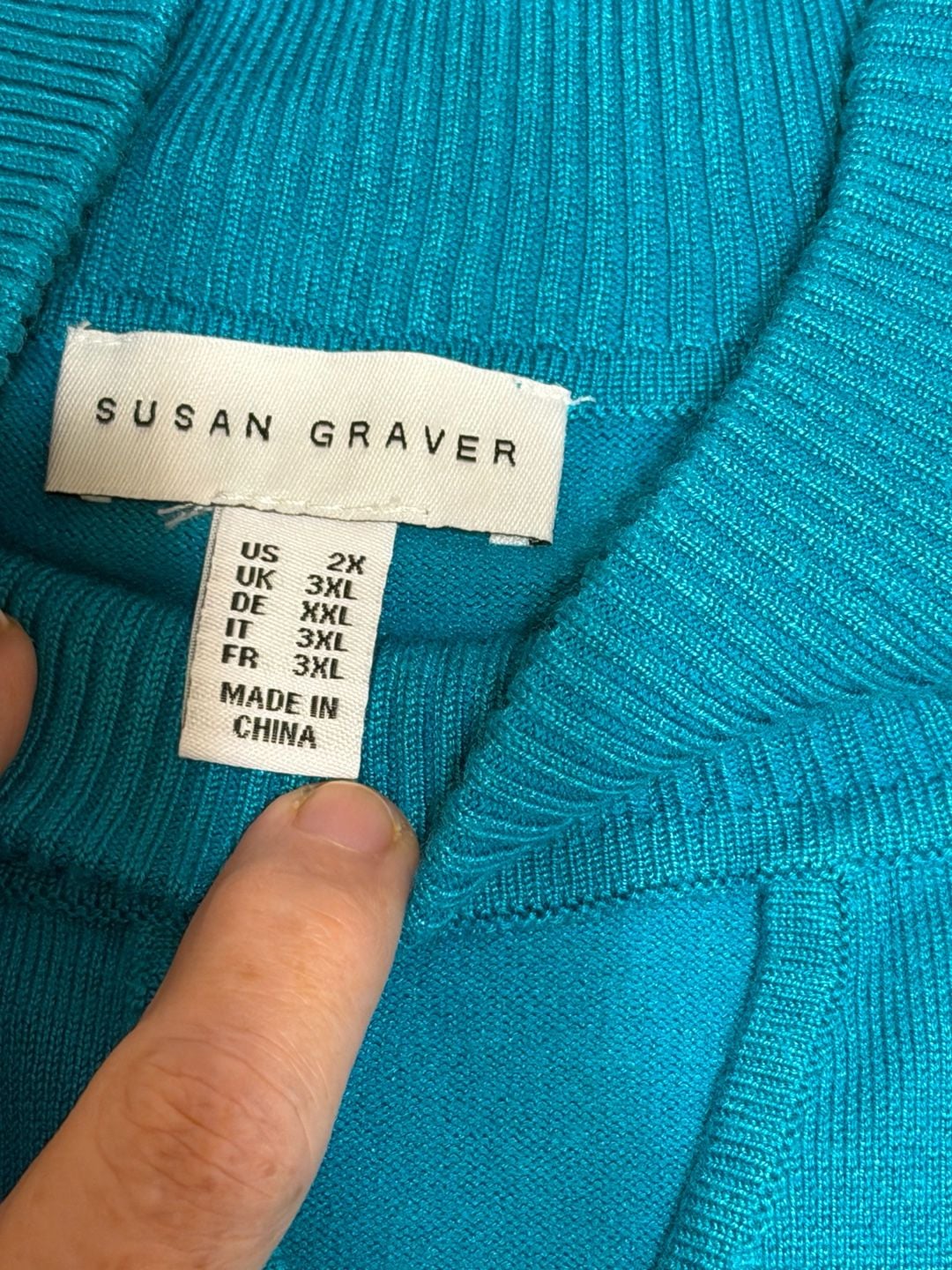 Susan Graver Cold Shoulder Mock Neck Sweater Size 2X Teal Blue Long Sleeve 6