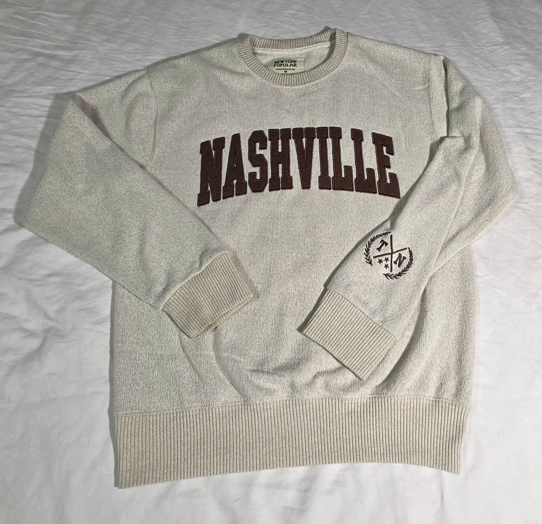 New York Popular Nashville Sweatshirt Size M Grey Brown Applique 3