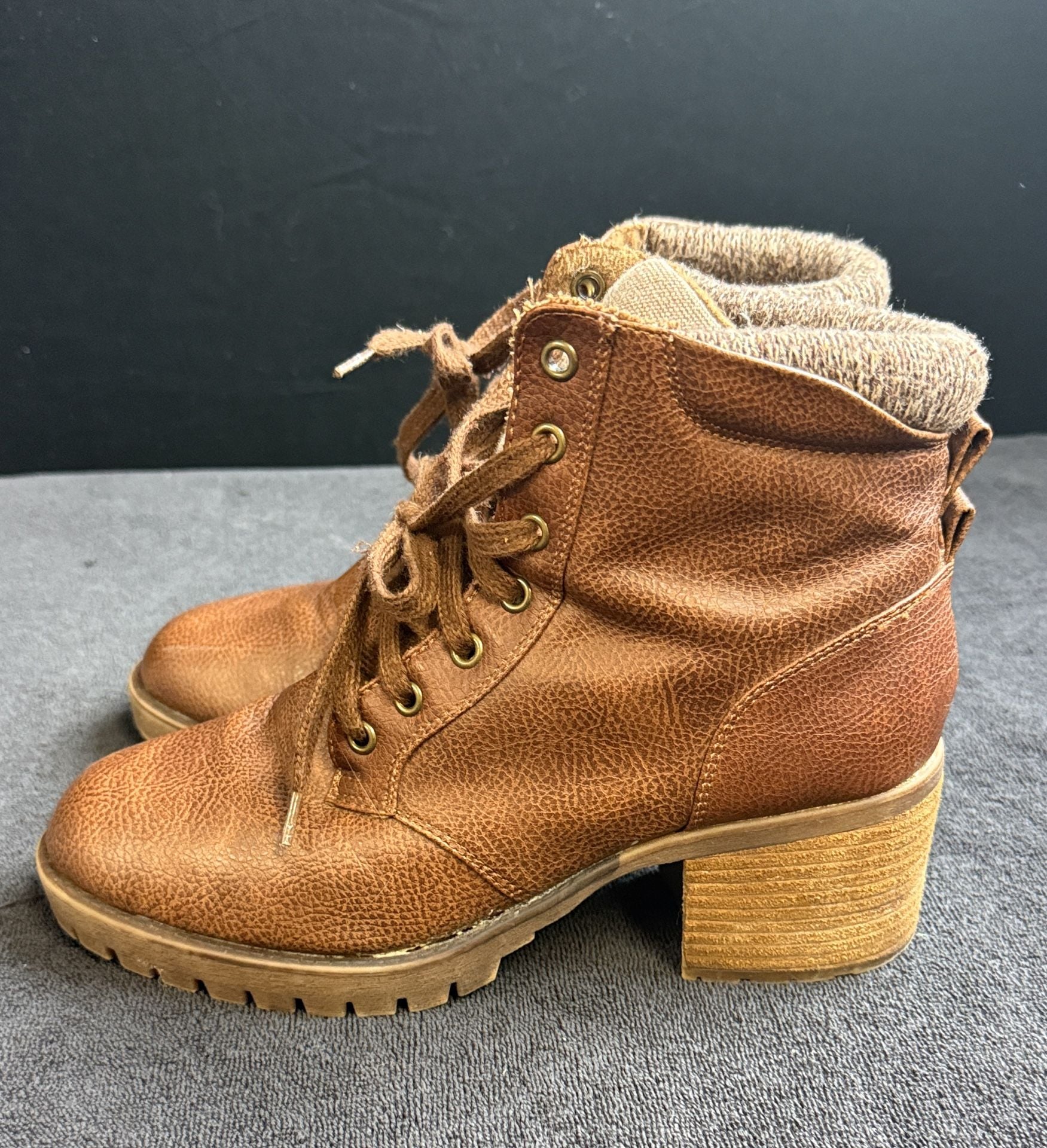 MIA Booties Size 10 Brown Faux Leather Knit Collar 2