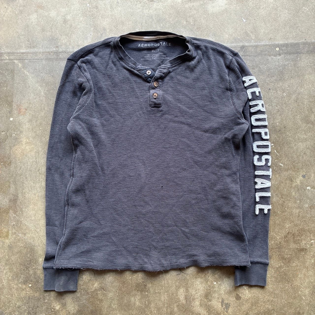 Faded Y2K Aeropostale Waffle Thermal Henley Size XL Gray Long Sleeve Shirt 2