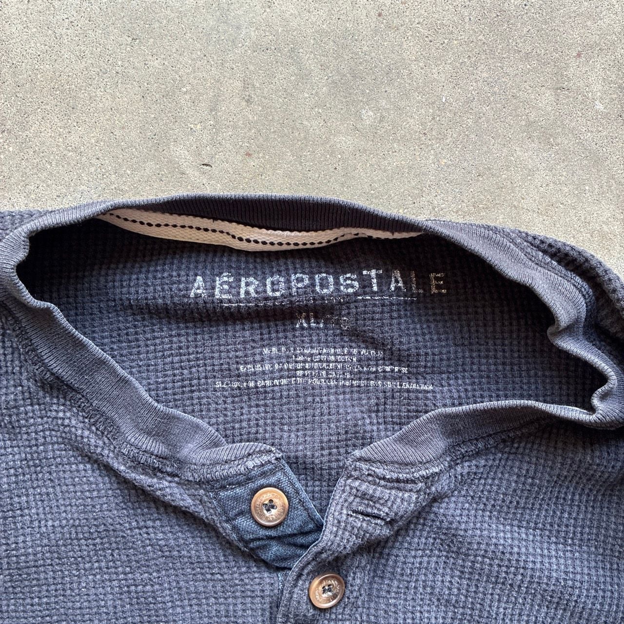 Faded Y2K Aeropostale Waffle Thermal Henley Size XL Gray Long Sleeve Shirt 4