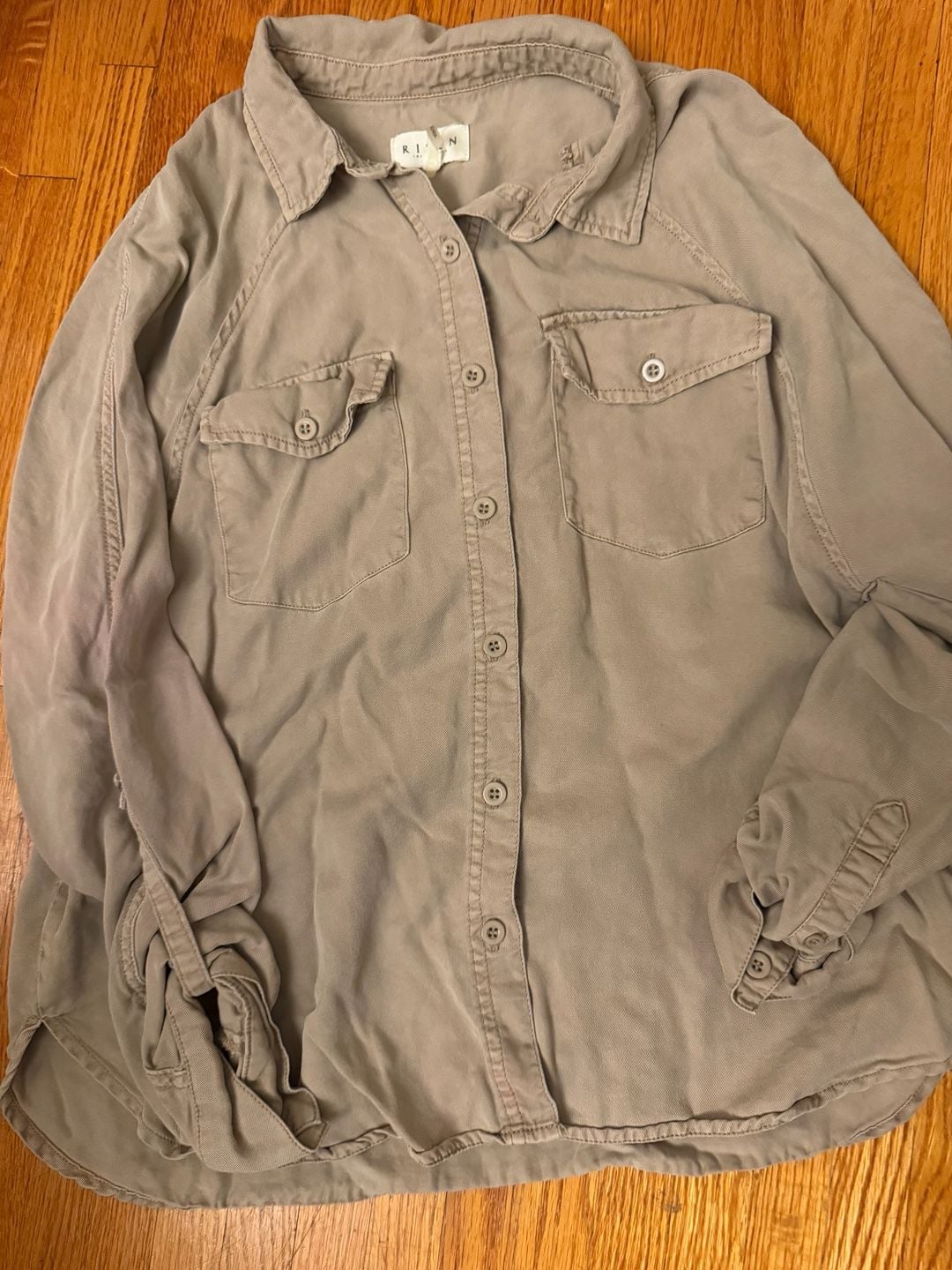 Risen Los Angeles Button Down Shirt Size S Taupe Long Sleeve 2