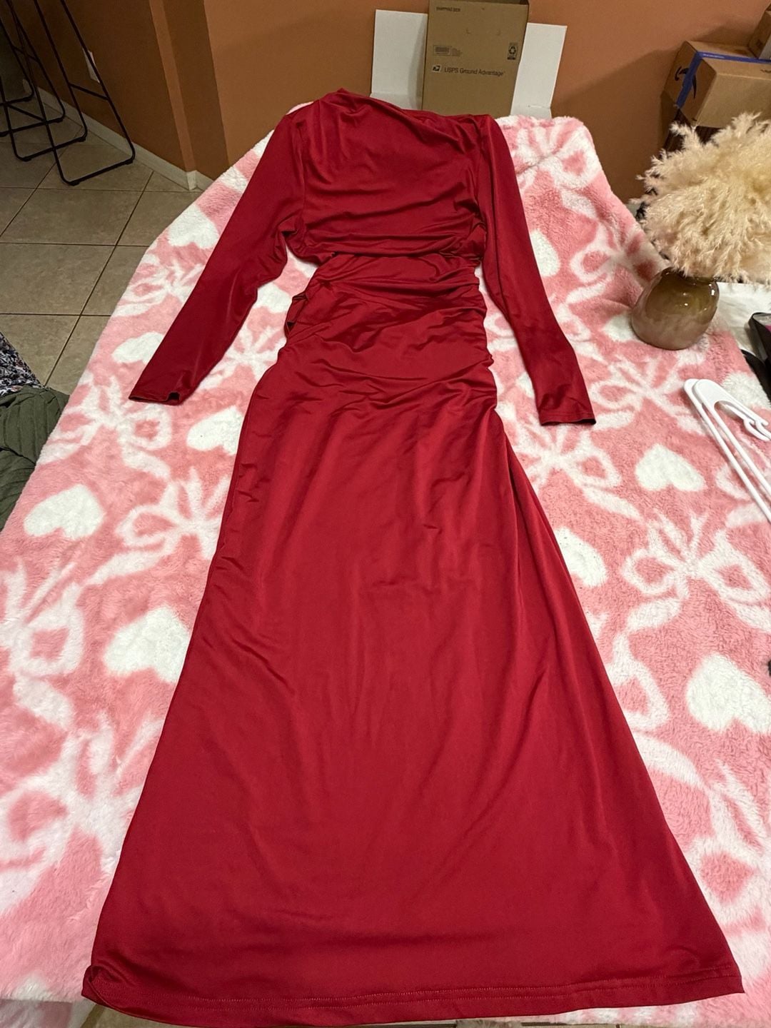 Unbranded Red Long Sleeve Ruched Maxi Dress 3