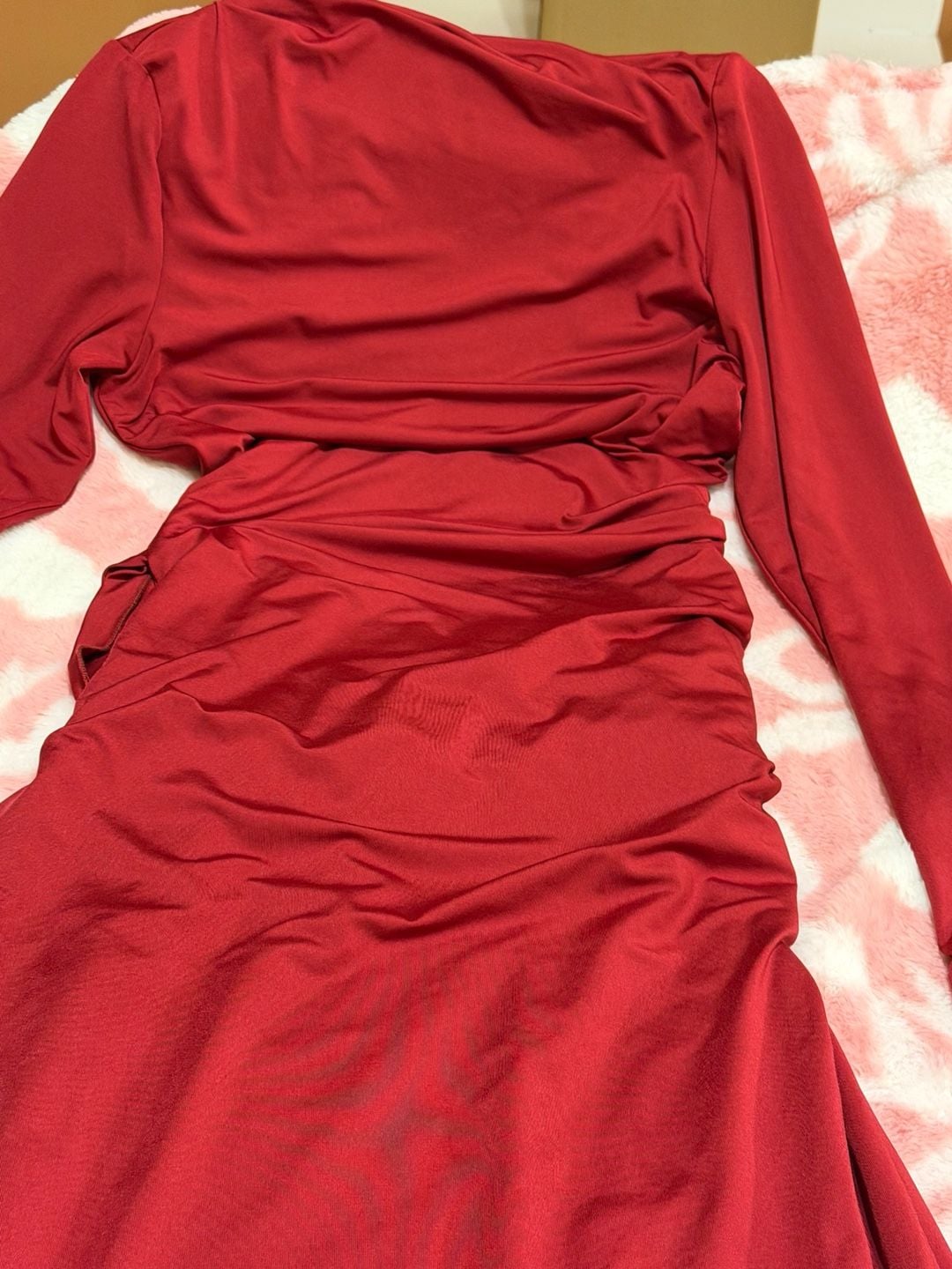 Unbranded Red Long Sleeve Ruched Maxi Dress 4