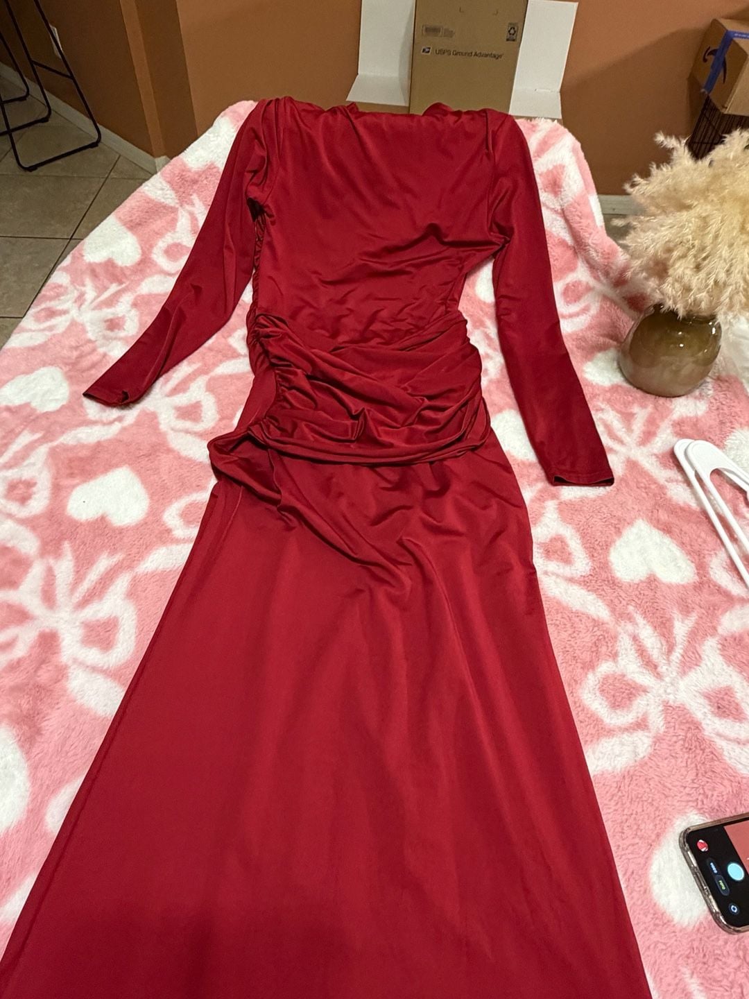 Unbranded Red Long Sleeve Ruched Maxi Dress 5