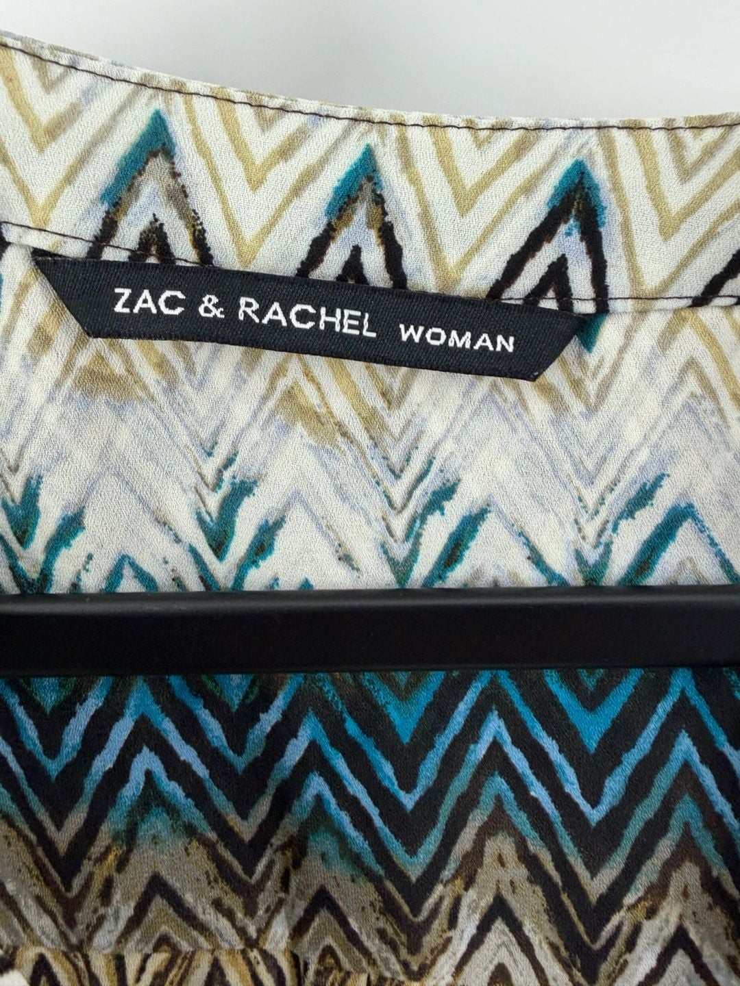 Zac & Rachel Chevron Tunic Blouse 1X Teal Brown Cream Boho Long Sleeve 4
