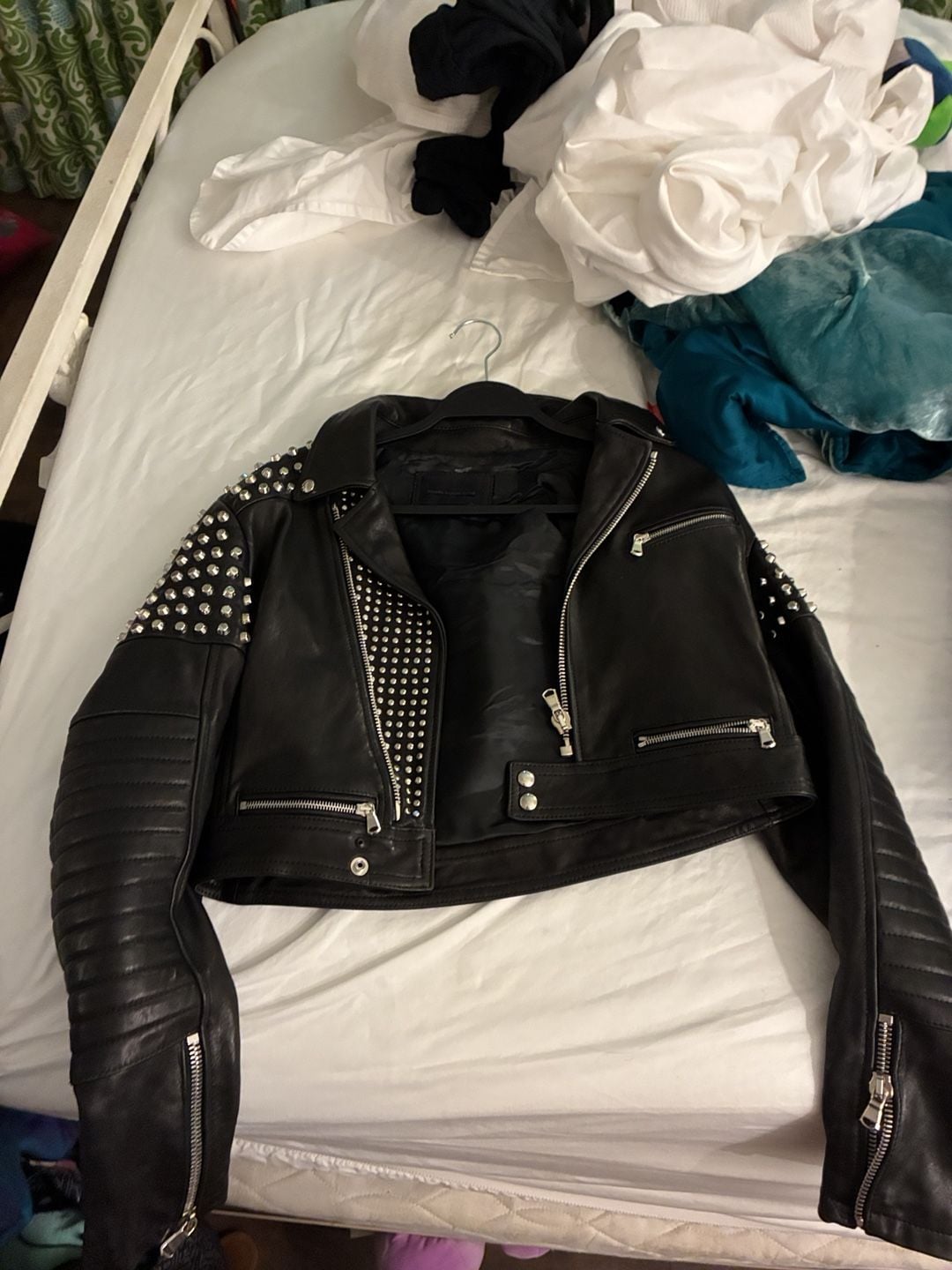 Women's Handmade Studded Biker Leather Jacket diesel black gold brand 1