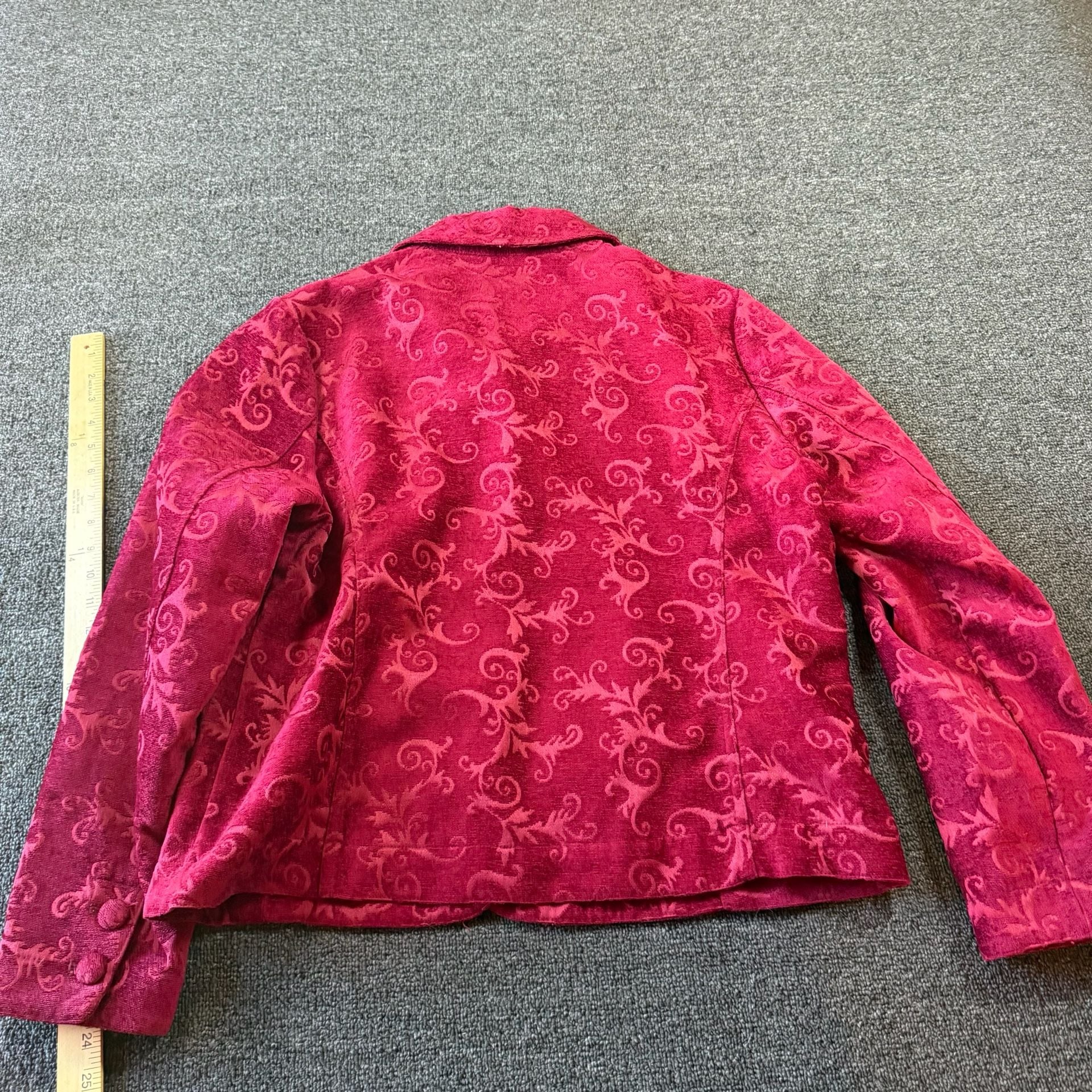 Croft & Barrow Jacket Size L Red Floral Velour Button Front 7