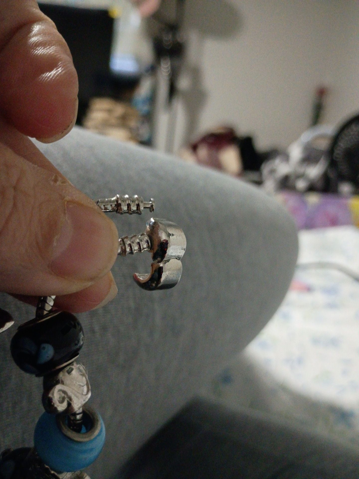 Pandora Silver Snake Chain Charm Bracelet Blue Black Glass Beads 4
