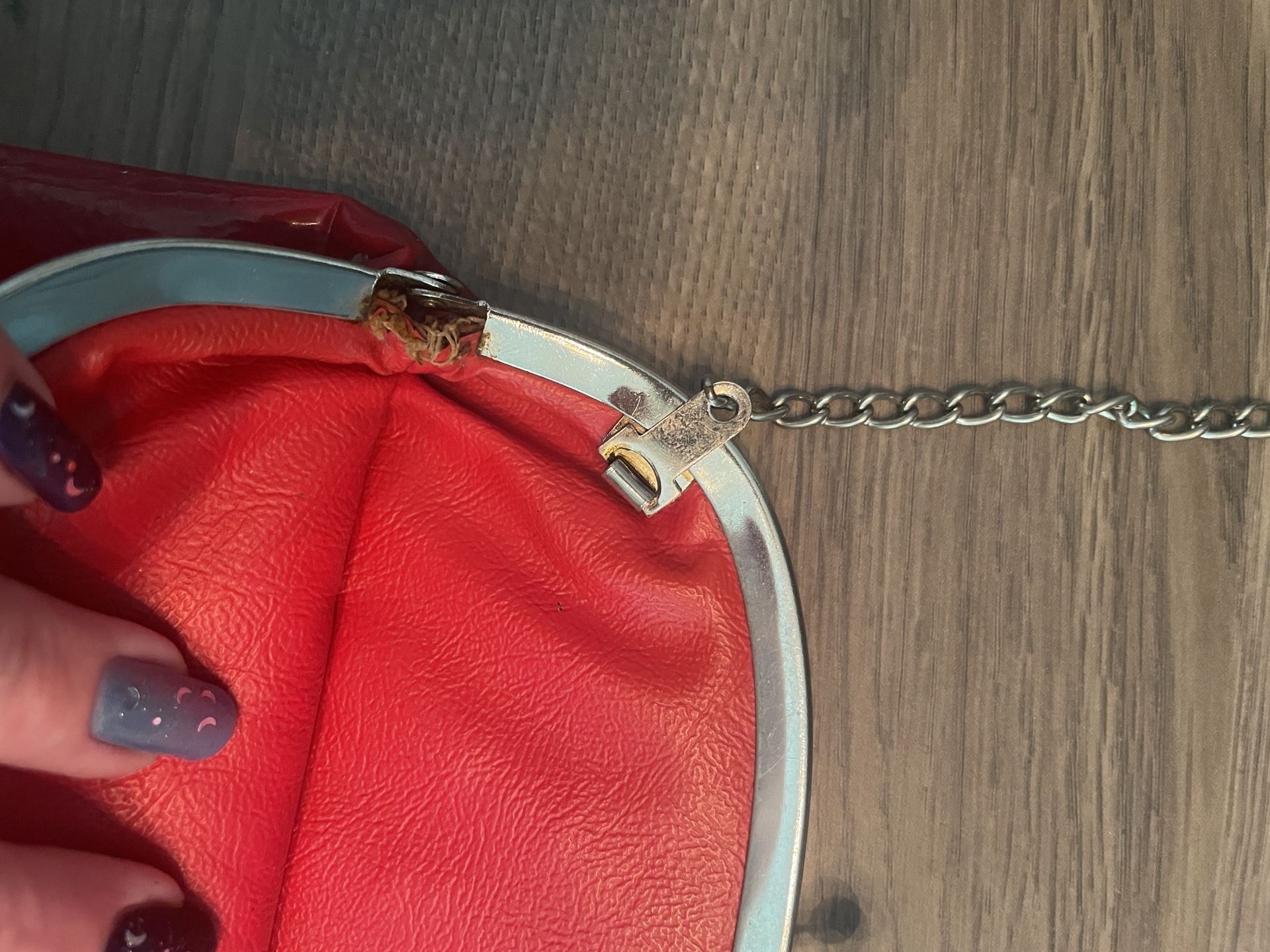 Vintage Red Faux Leather Kiss Lock Clutch Crossbody Bag 3
