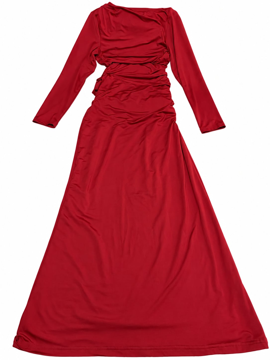 Unbranded Red Long Sleeve Ruched Maxi Dress 2