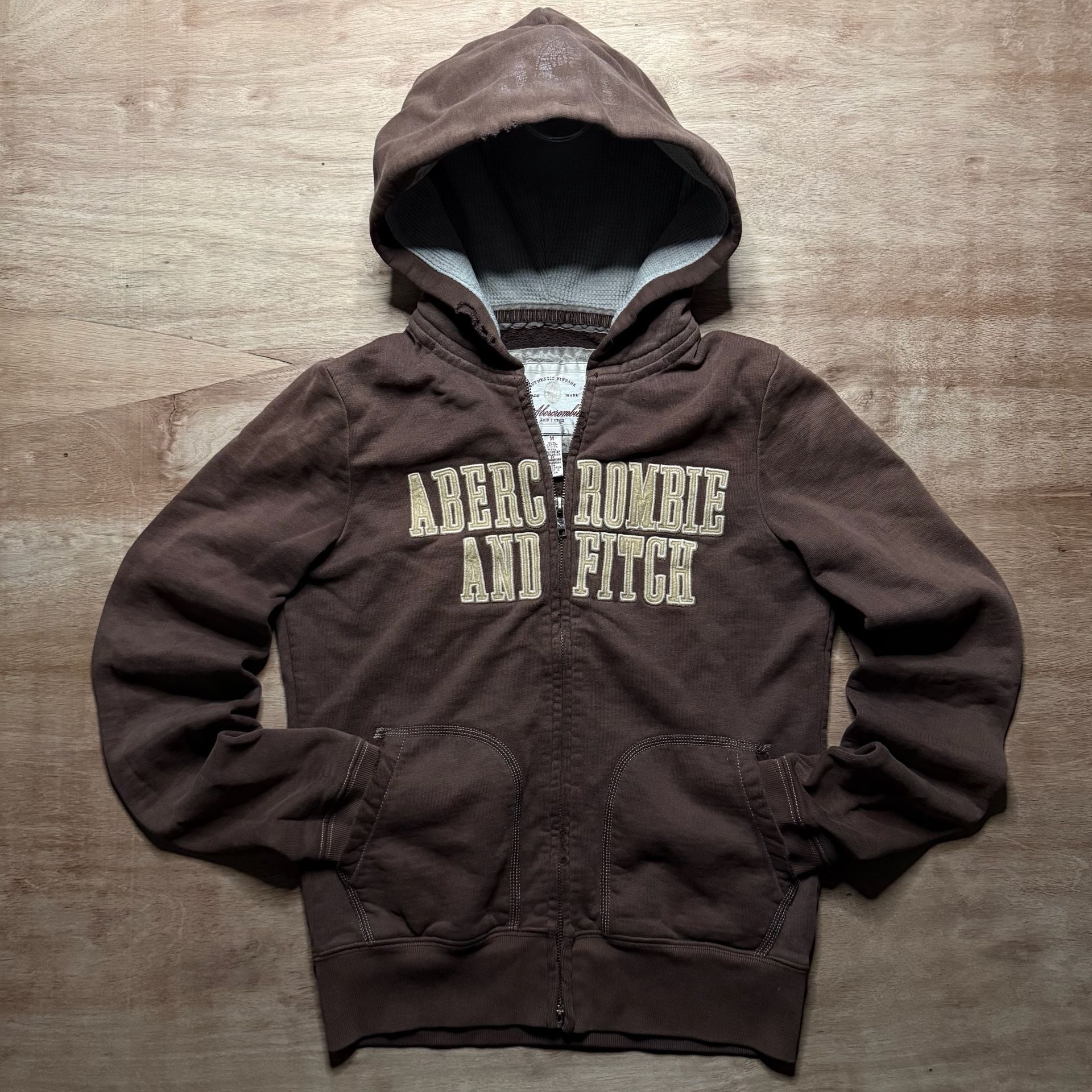 Vintage Abercrombie & Fitch Y2K Brown Distressed Zip Up Hoodie Women’s M 2