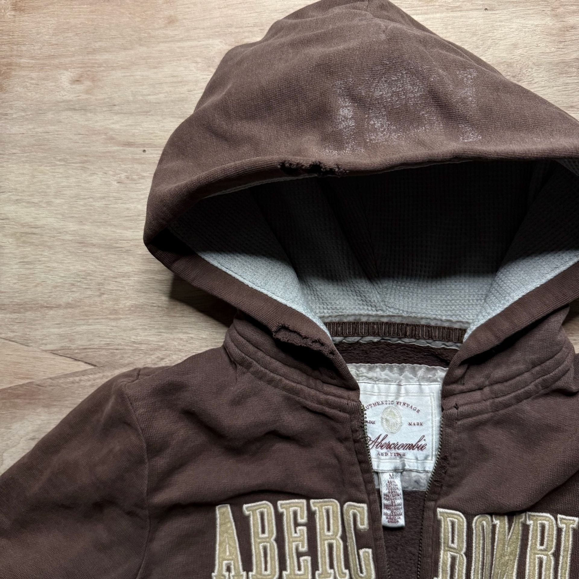 Vintage Abercrombie & Fitch Y2K Brown Distressed Zip Up Hoodie Women’s M 6