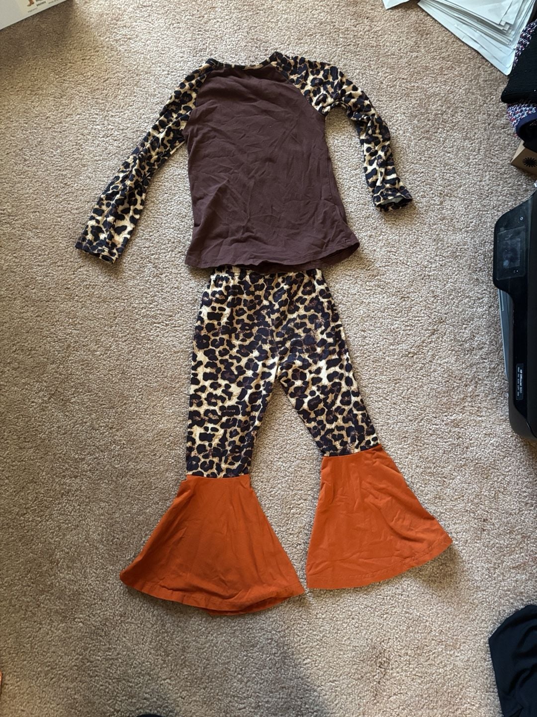 Sparkle In Pink Pumpkin Leopard LOVE Outfit Size 6T Long Sleeve Flare Pants 3