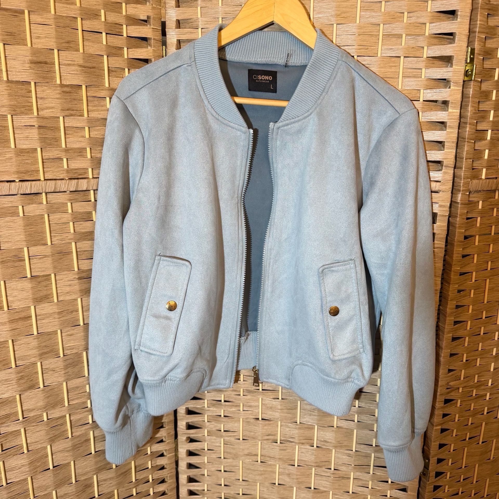 Cisono Outerwear Suede Bomber Jacket Size L Blue 2