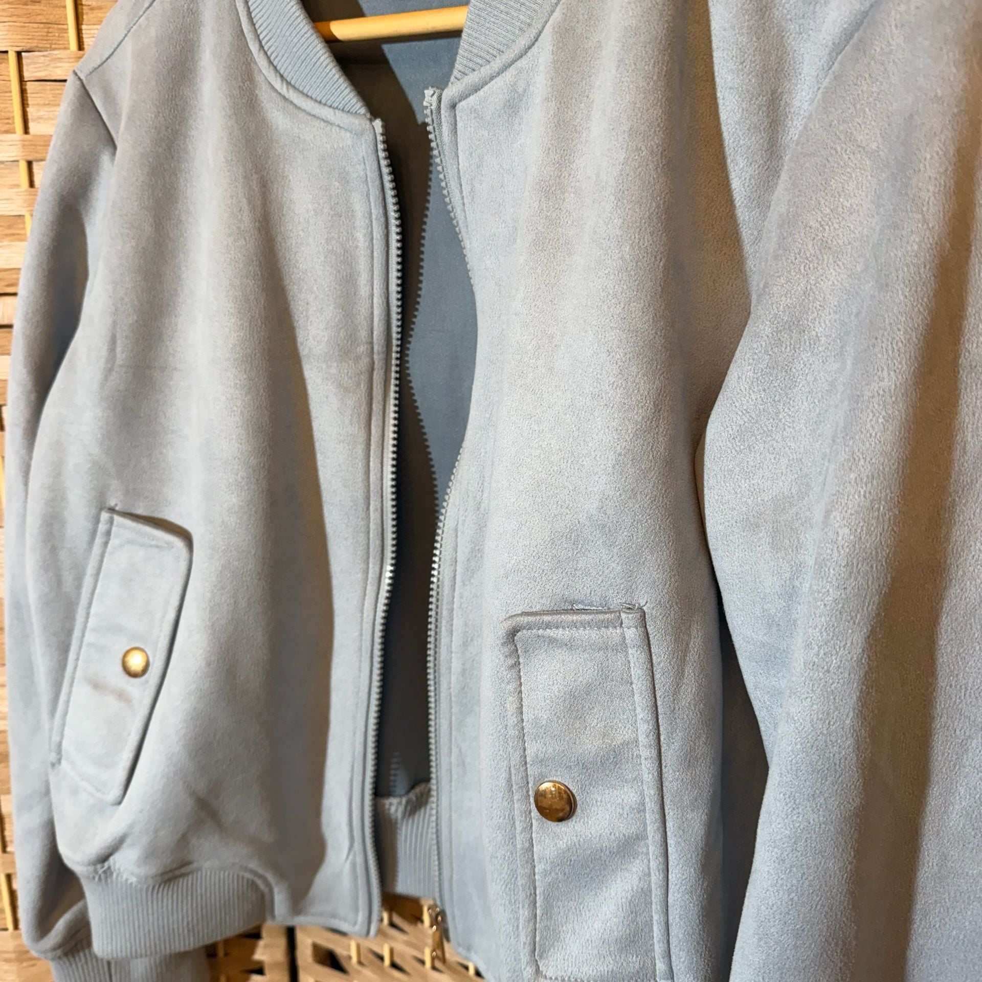 Cisono Outerwear Suede Bomber Jacket Size L Blue 3
