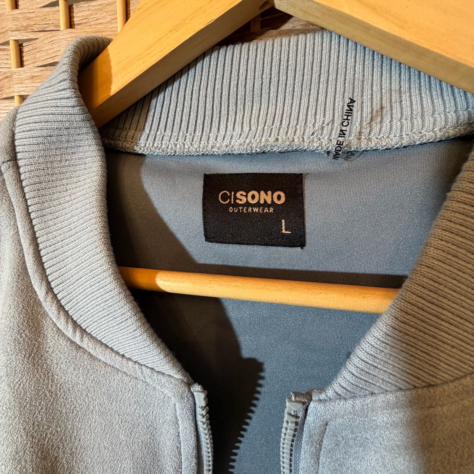 Cisono Outerwear Suede Bomber Jacket Size L Blue 4