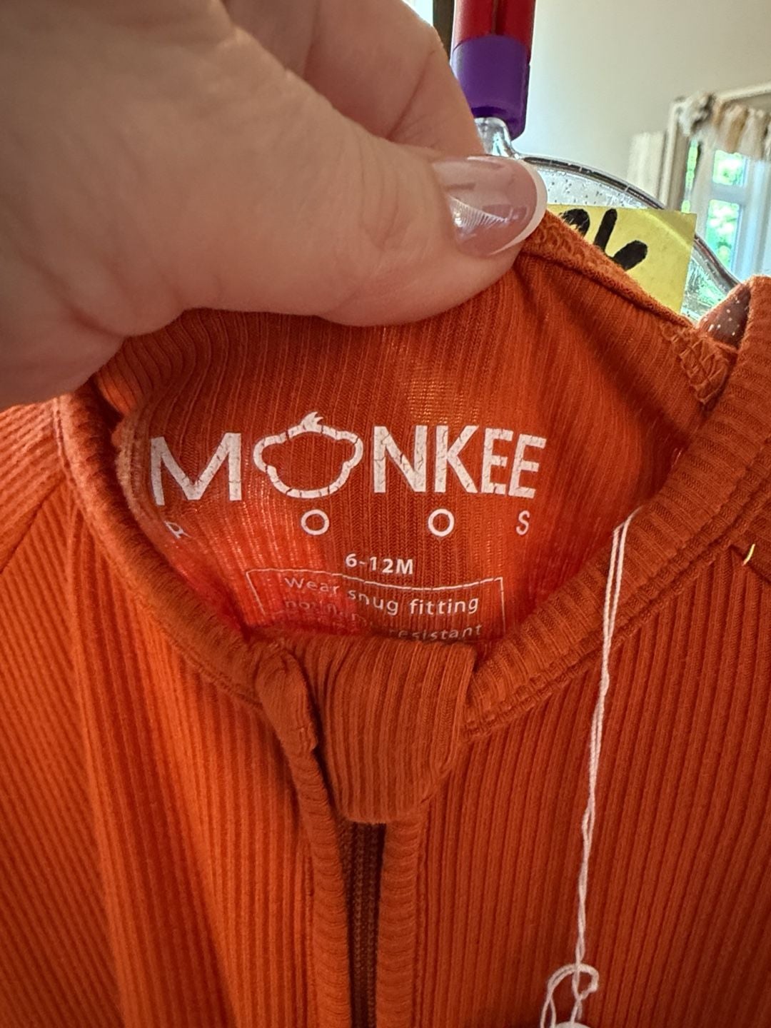 Monkee Rooz Sleeper Size 6-12M Orange Ribbed Zip Footie 3