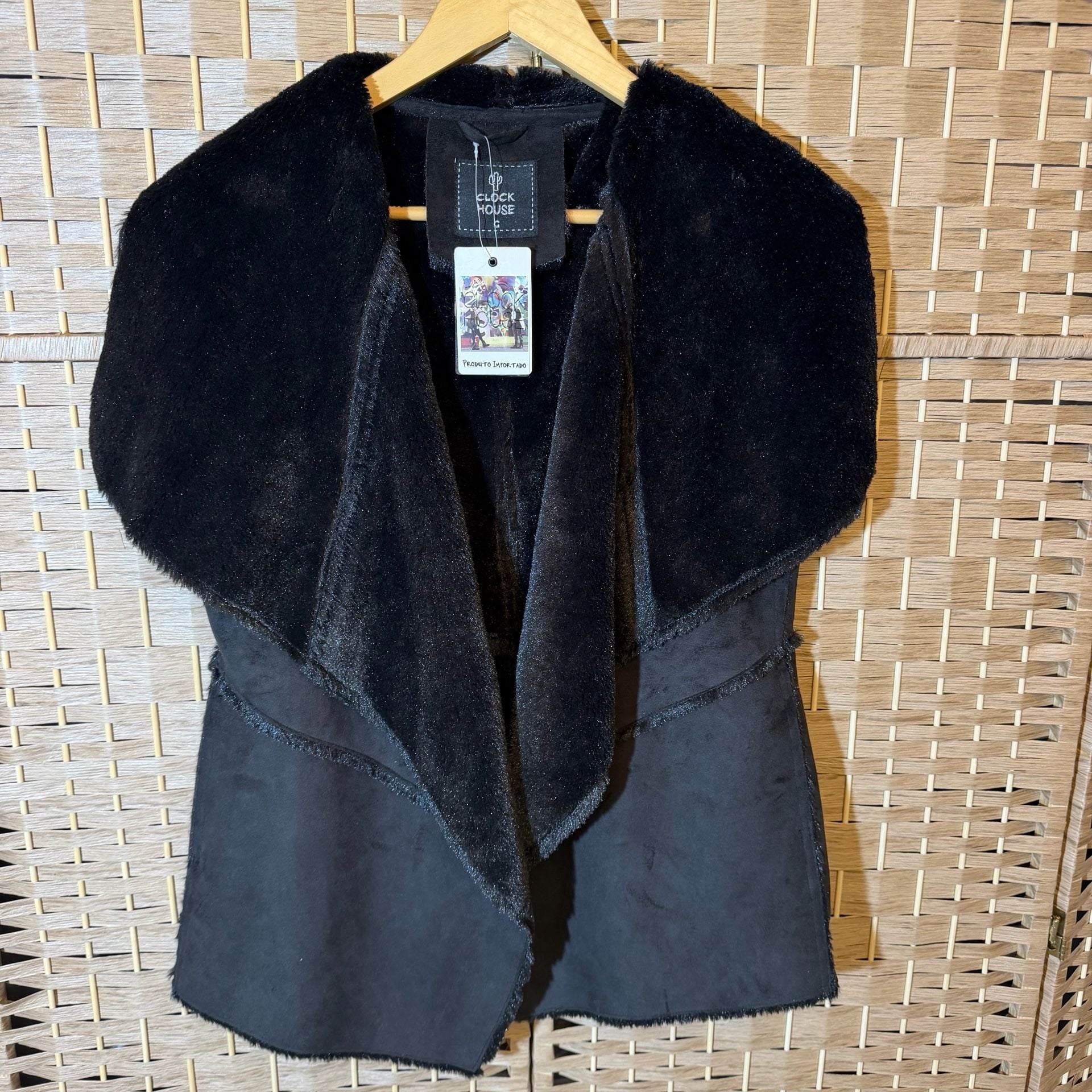 Clockhouse Faux Fur Suede Vest Size G Black Open Front Layering 2
