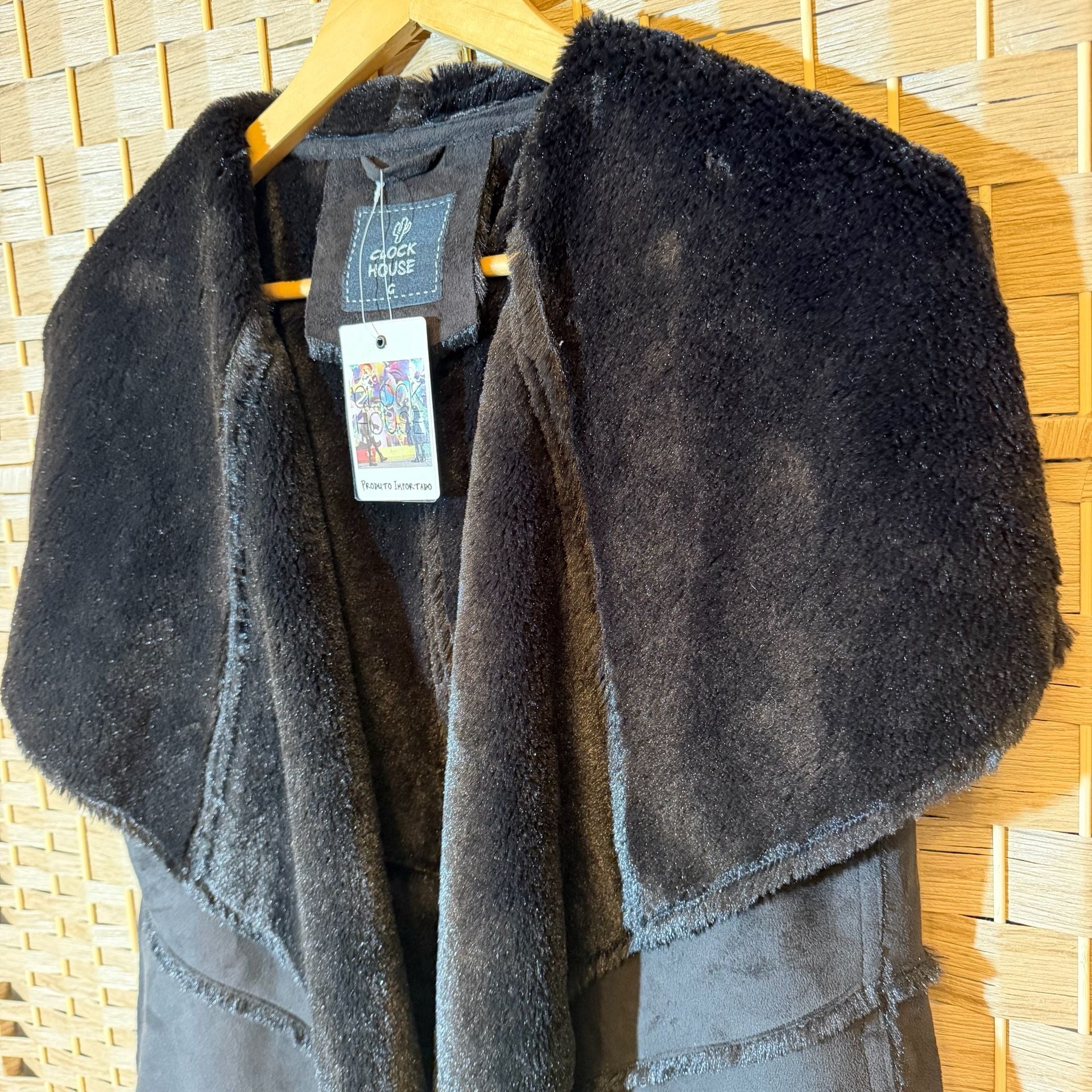 Clockhouse Faux Fur Suede Vest Size G Black Open Front Layering 3