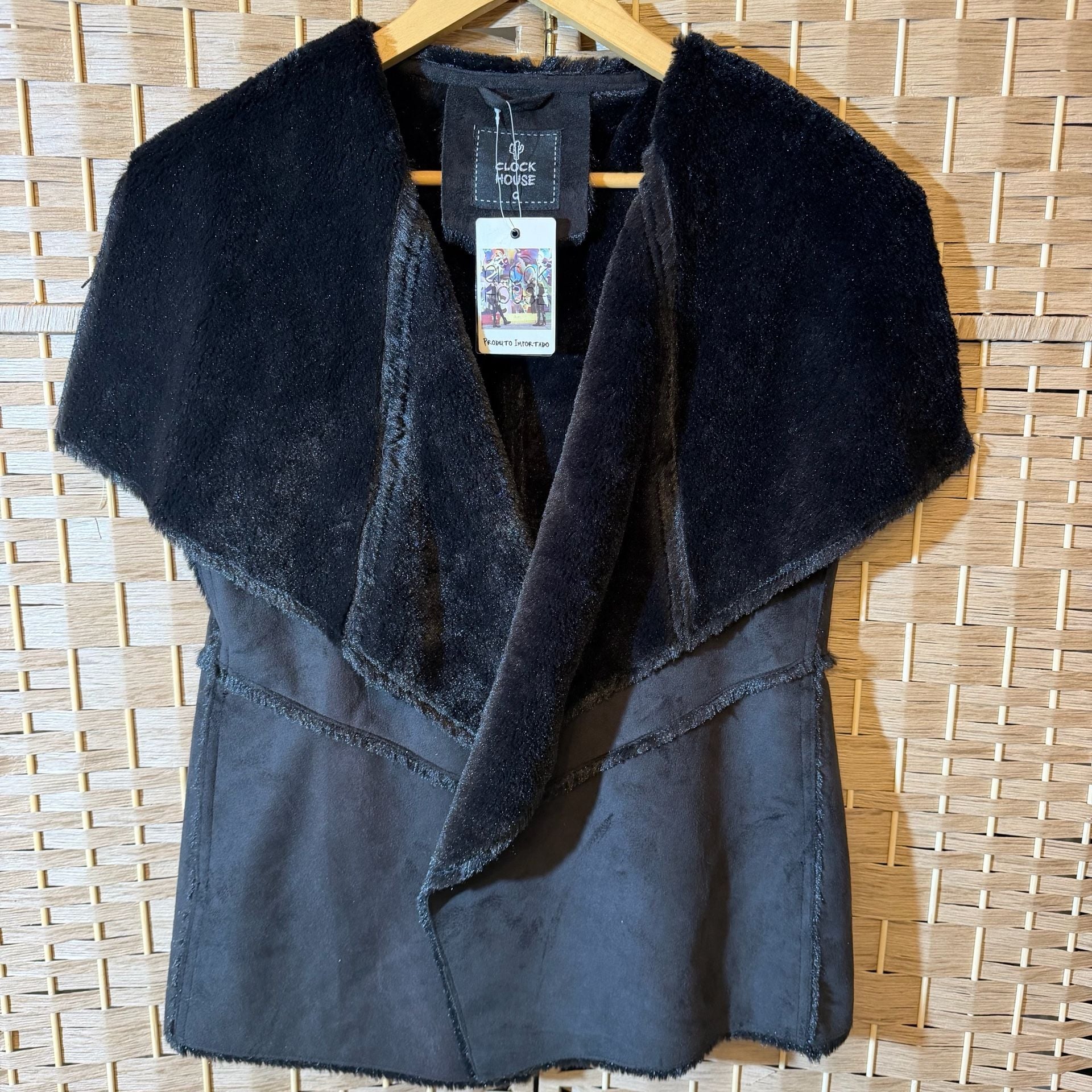 Clockhouse Faux Fur Suede Vest Size G Black Open Front Layering 8